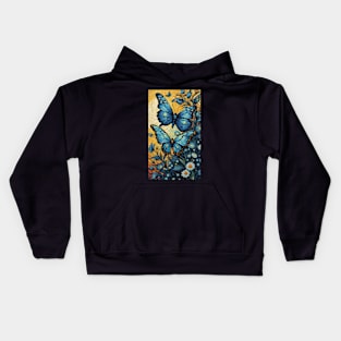 Starry Night Flutter: Van Gogh's Butterfly Mosaic Kids Hoodie